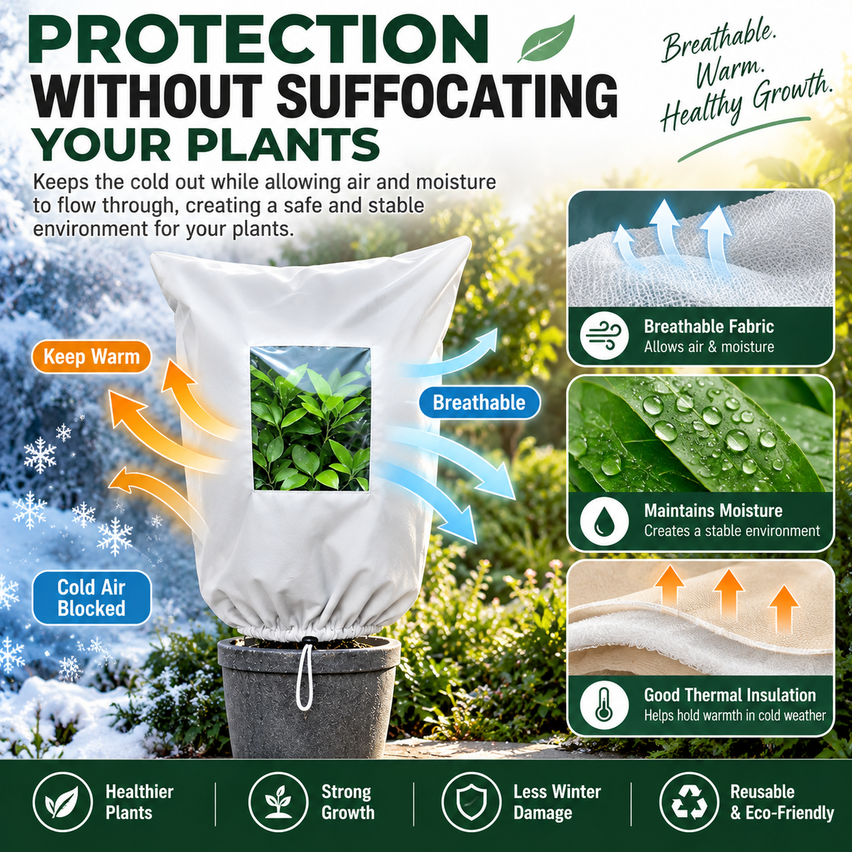 ❄️ Reusable Winter Plant Protection Cover – Frost Guard with Zipper, Drawstring & Clear Viewing Window