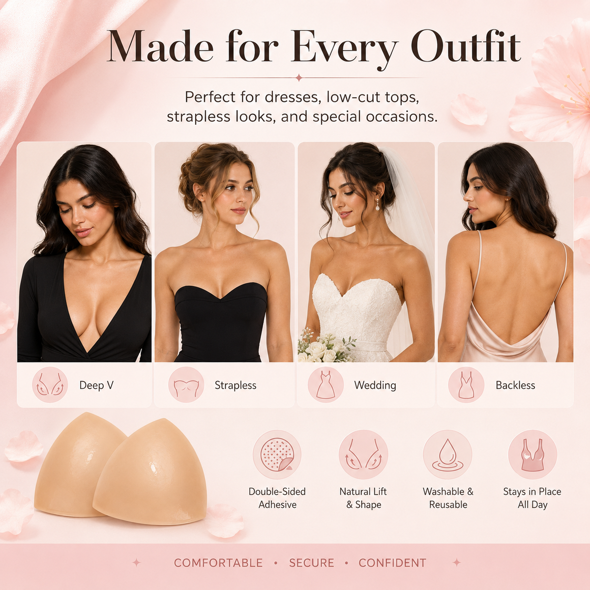 ⏳Last Day 50% OFF⏳-- Invisible Lift - Patented Sticky Fashion Bra Inserts Prevents Nipple Slips No Sewing Required Low Cut Tops Womenswear