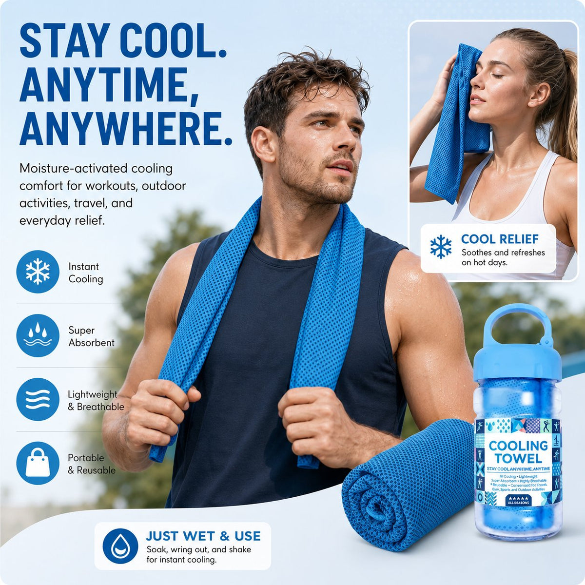 🏃❄️Cold Sweat Towel You Can Use Anywhere, Anytime! Reusable Soft Absorbent Cooling Portable