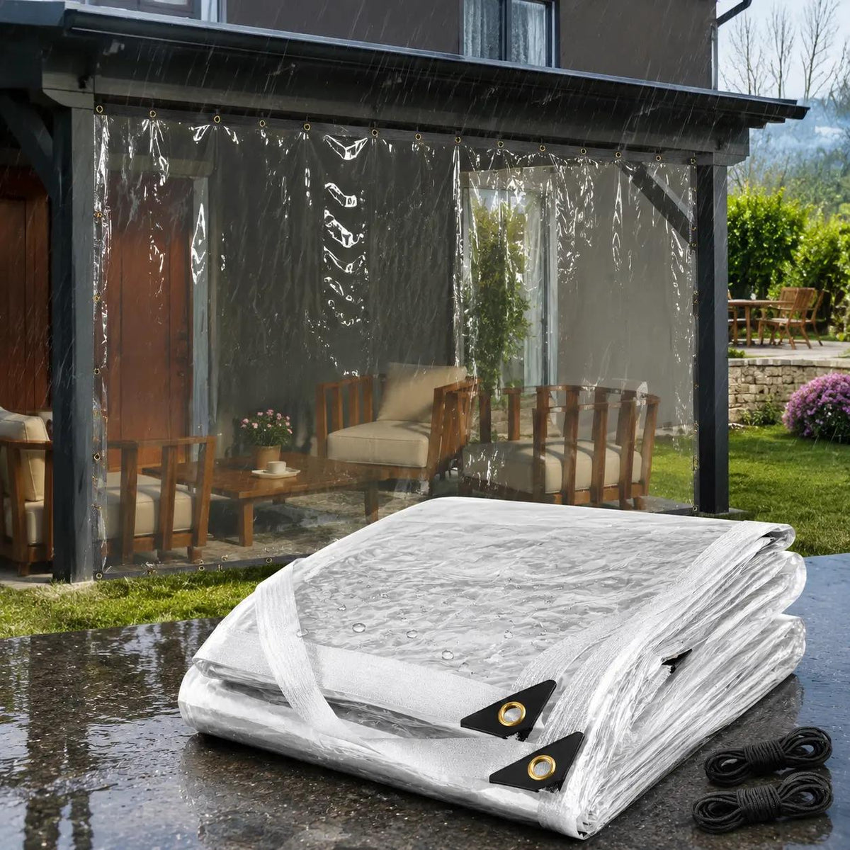 Clear Waterproof PE Tarp, Transparent Outdoor Cover with Metal Grommets🛡️